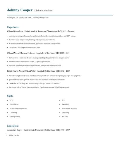Clinical Consultant Resume