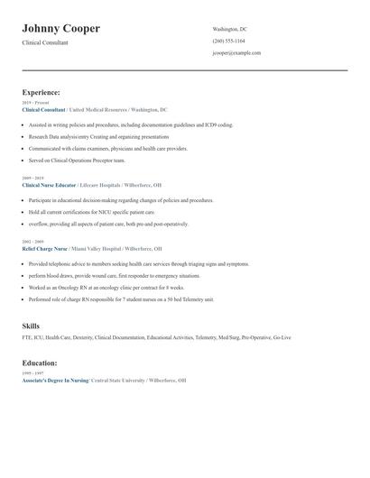 Clinical Consultant Resume