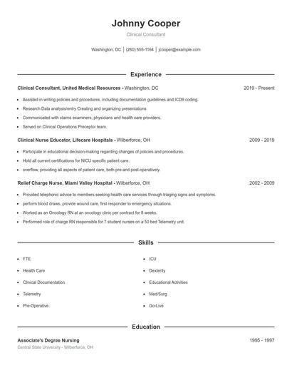Clinical Consultant Resume