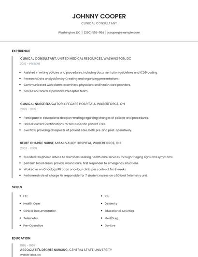Clinical Consultant Resume