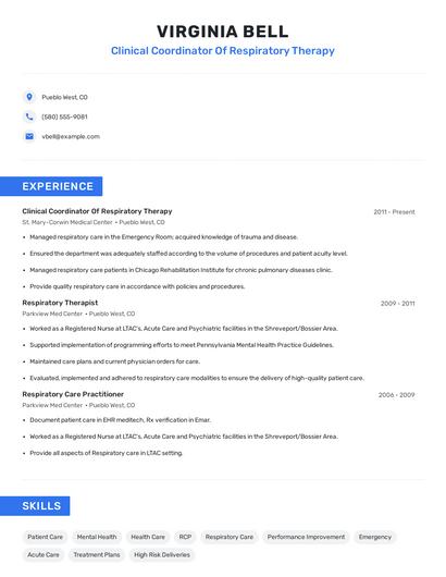 Clinical Coordinator Of Respiratory Therapy Resume