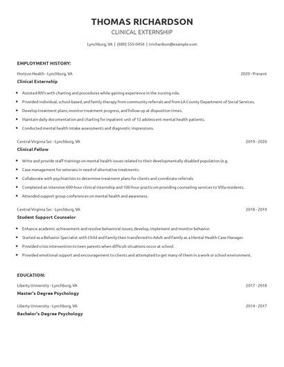 Clinical Externship Resume