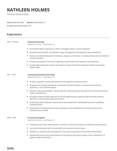 Clinical Externship Resume