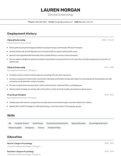 Clinical Externship Resume