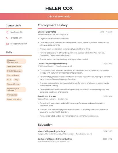 Clinical Externship Resume