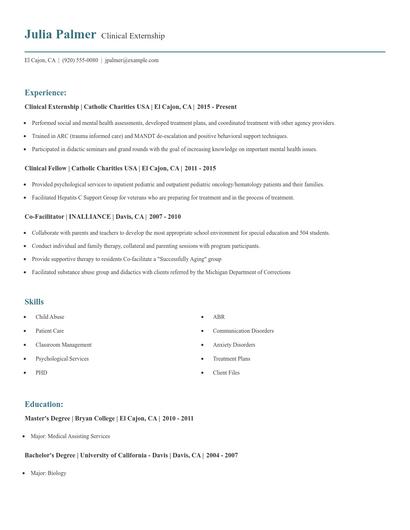 Clinical Externship Resume