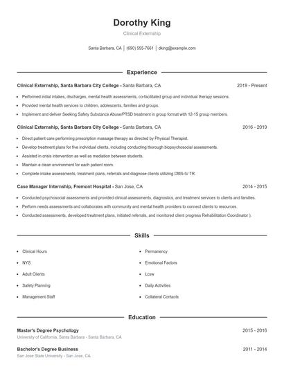 Clinical Externship Resume