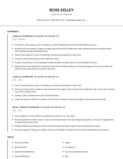 Clinical Externship Resume