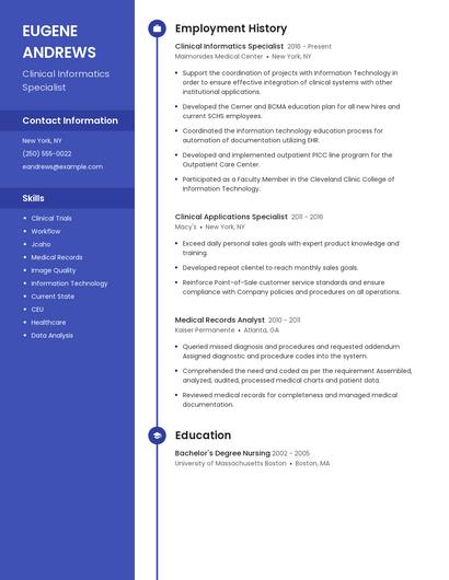 Clinical Informatics Specialist Resume
