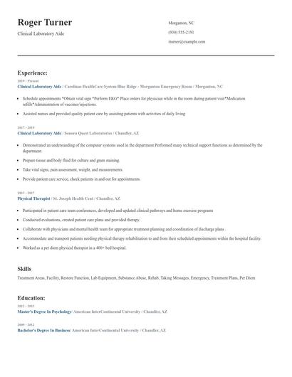 Clinical Laboratory Aide Resume