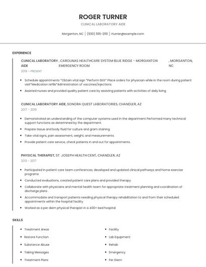 Clinical Laboratory Aide Resume