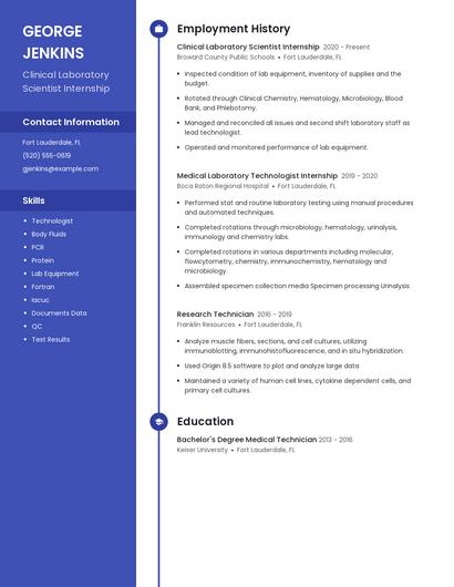 Clinical Laboratory Scientist Internship Resume