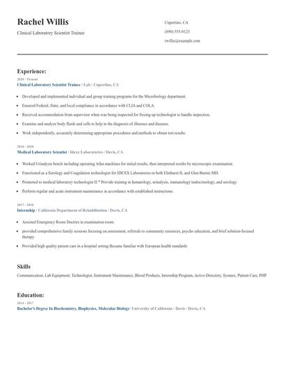 Clinical Laboratory Scientist Trainee Resume