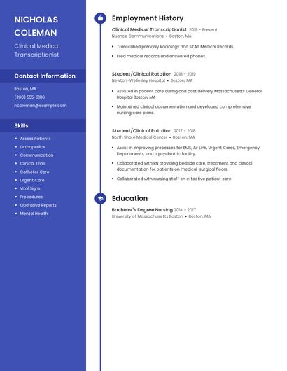 Clinical Medical Transcriptionist Resume