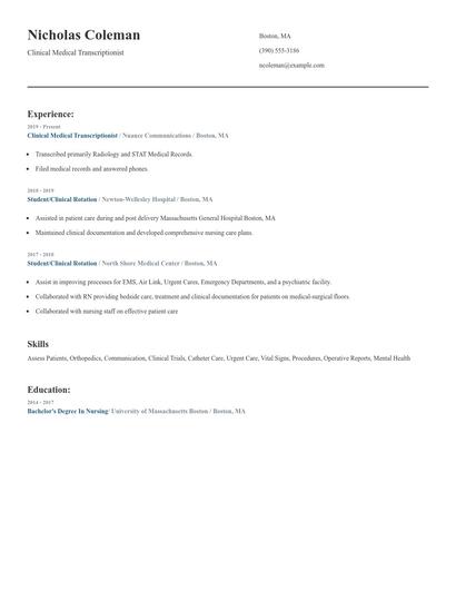 Clinical Medical Transcriptionist Resume
