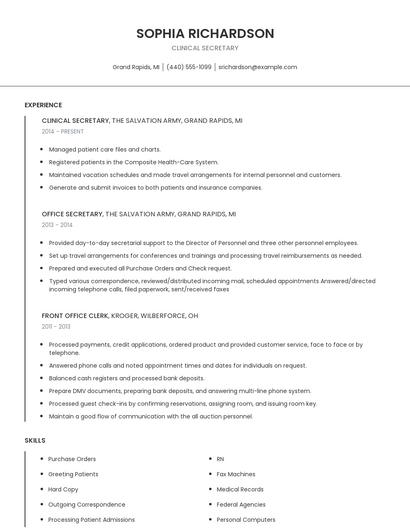 Clinical Secretary Resume