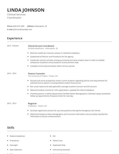 Clinical Services Coordinator Resume