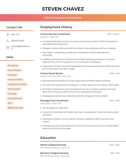 Clinical Services Coordinator Resume