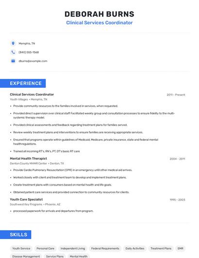 Clinical Services Coordinator Resume