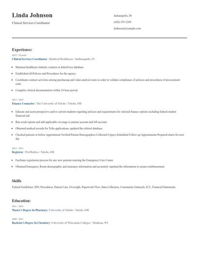 Clinical Services Coordinator Resume