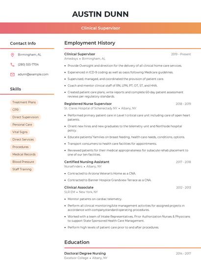 Clinical Supervisor Resume