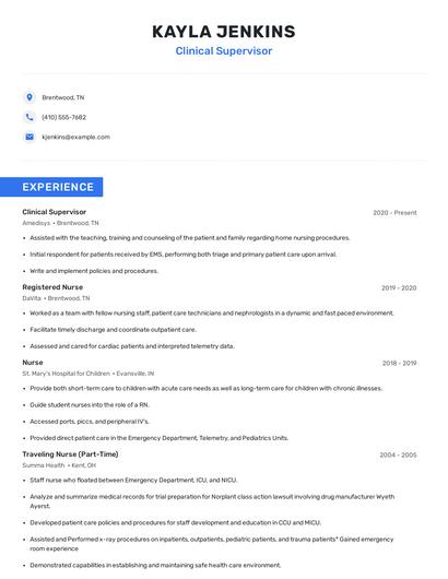 Clinical Supervisor Resume