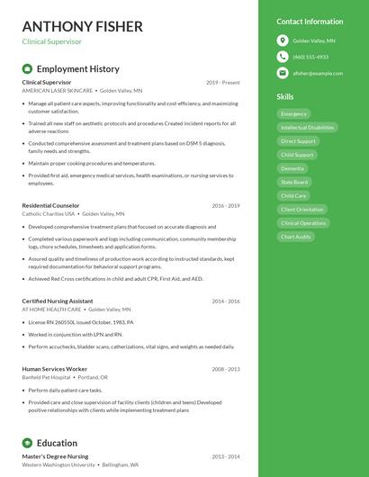 Clinical Supervisor Resume