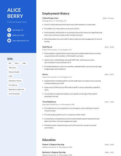 Clinical Supervisor Resume
