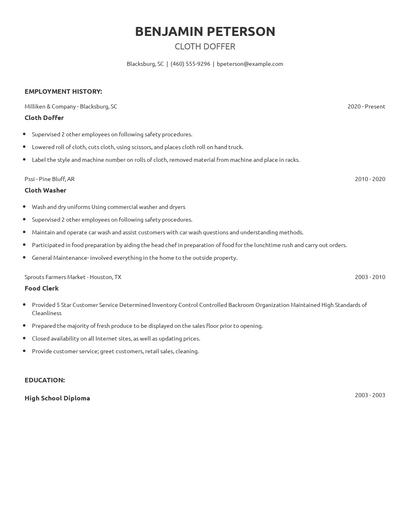 Cloth Doffer Resume