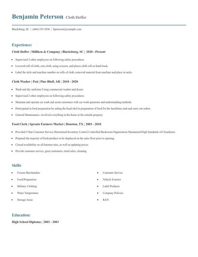 Cloth Doffer Resume