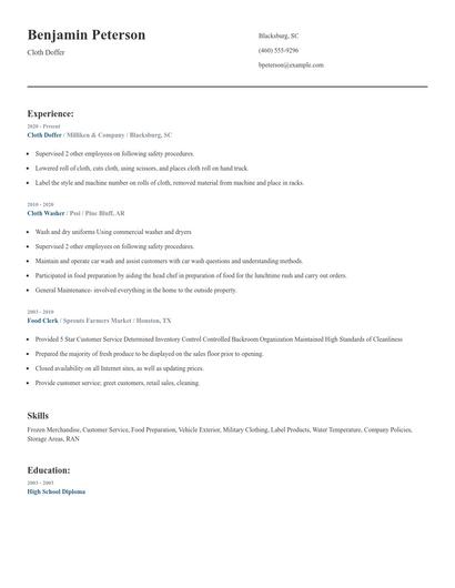 Cloth Doffer Resume