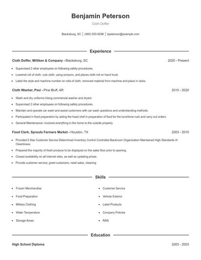 Cloth Doffer Resume