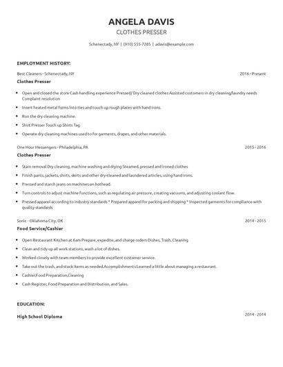 Clothes Presser Resume
