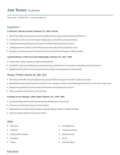 Co-Director Resume