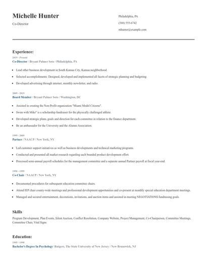 Co-Director Resume