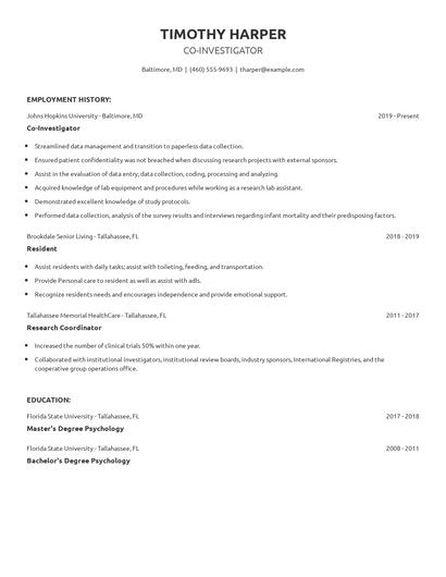 Co-Investigator Resume