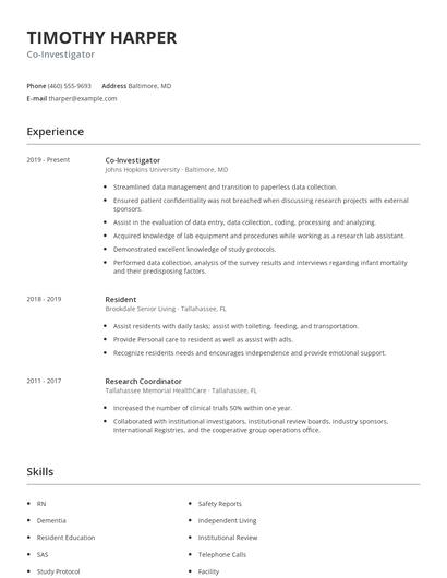 Co-Investigator Resume