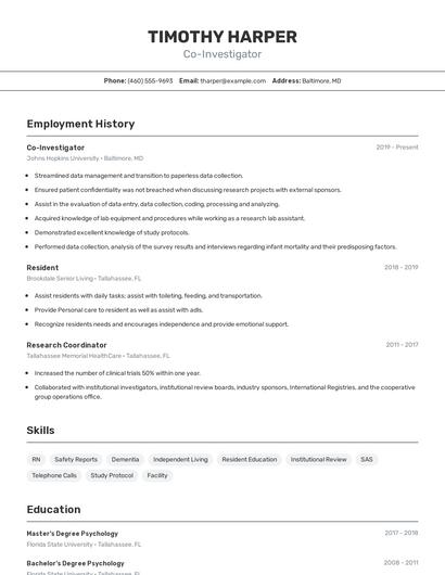 Co-Investigator Resume