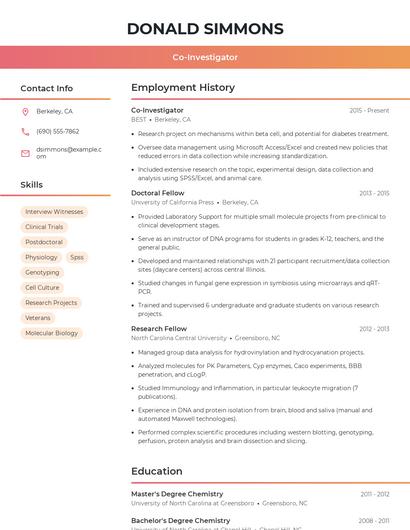 Co-Investigator Resume