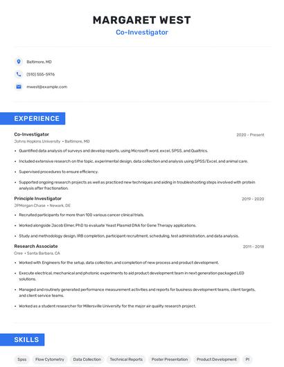 Co-Investigator Resume