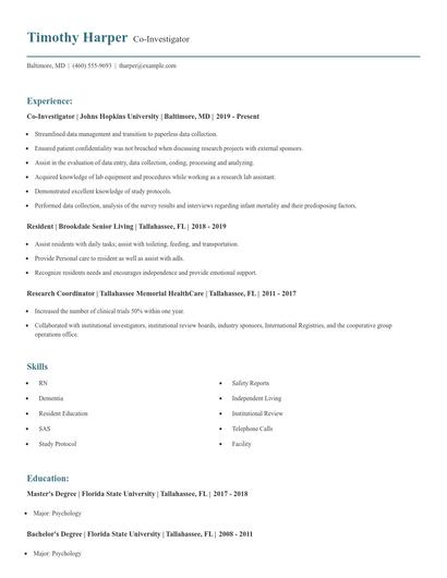 Co-Investigator Resume