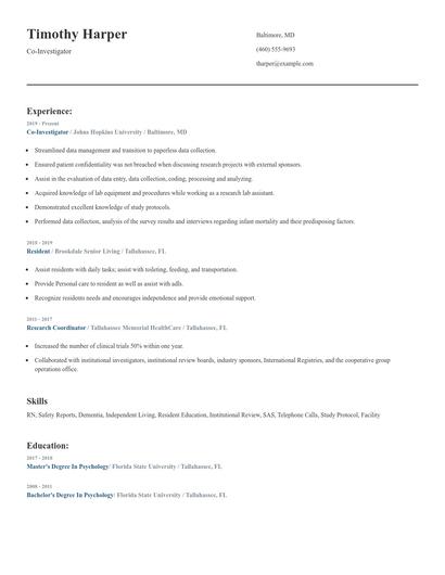 Co-Investigator Resume