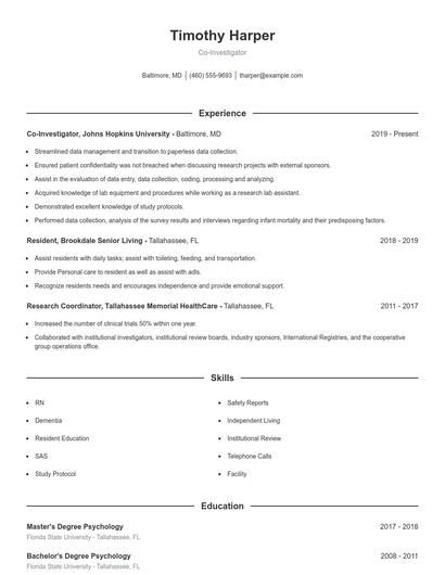 Co-Investigator Resume