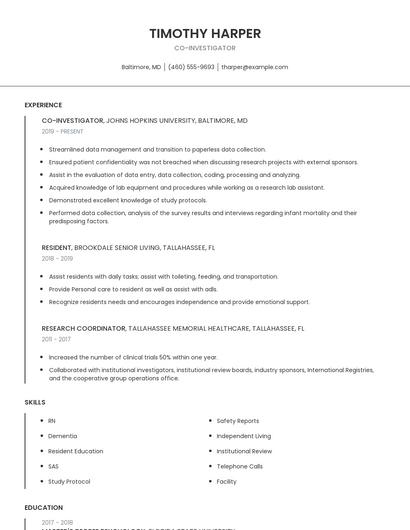 Co-Investigator Resume