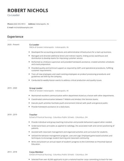 Co-Leader Resume
