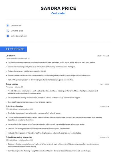 Co-Leader Resume