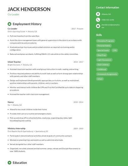 Co-Leader Resume