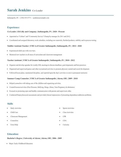 Co-Leader Resume