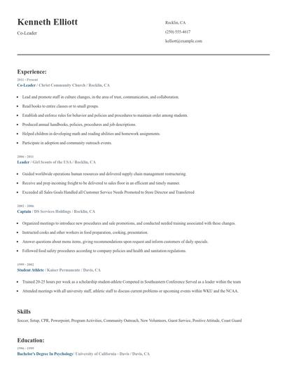 Co-Leader Resume