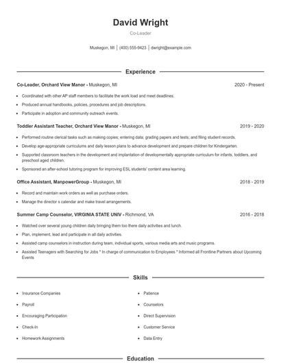 Co-Leader Resume